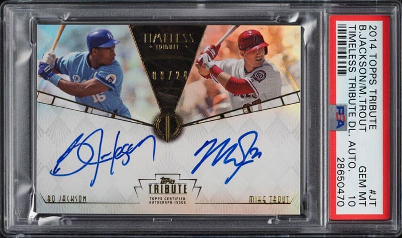 2014 Topps Tribute Timeless Bo Jackson Mike Trout Autograph Card #JT