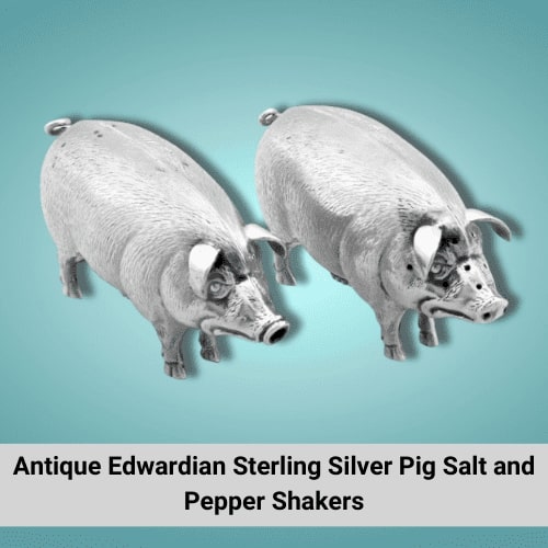 Antique Edwardian Sterling Silver Pig Salt and Pepper Shakers