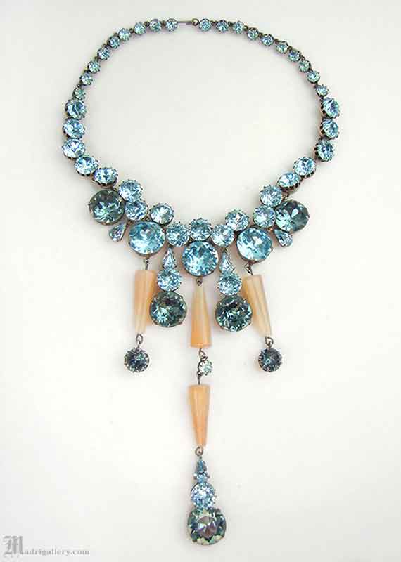 Aqua Crystal and Peach Moonstone Necklace