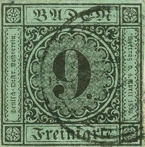 Baden 9 Kreuzer Stamp Error