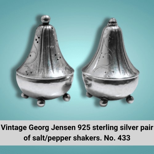 Vintage Georg Jensen 925 sterling silver pair of saltpepper shakers. No. 433
