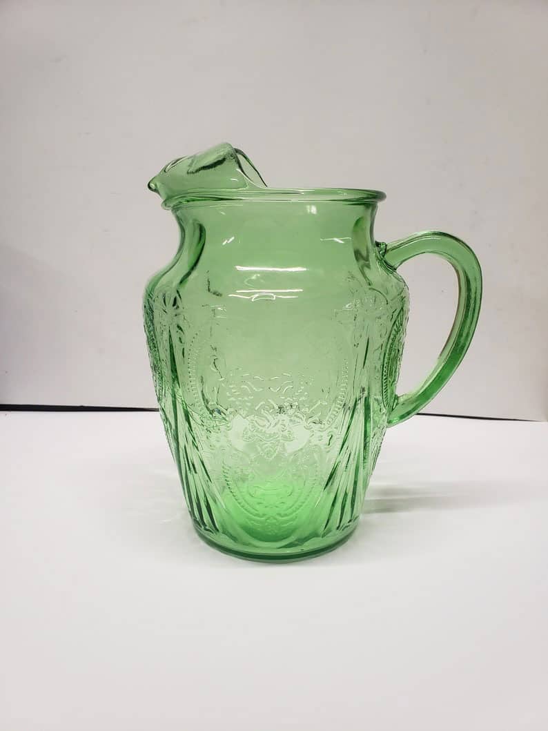 Vintage Green Royal Lace Depression Glass Water Pitcher