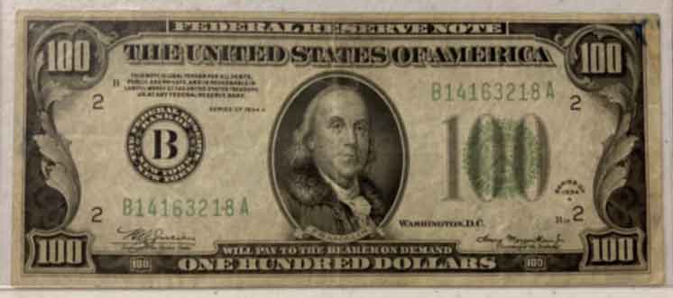 1934 $100 Federal Reserve bill auction