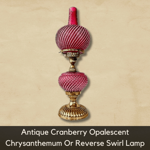 Antique Electric Hurricane Lamps Value - Antique Cranberry Opalescent Chrysanthemum Or Reverse Swirl Lamp