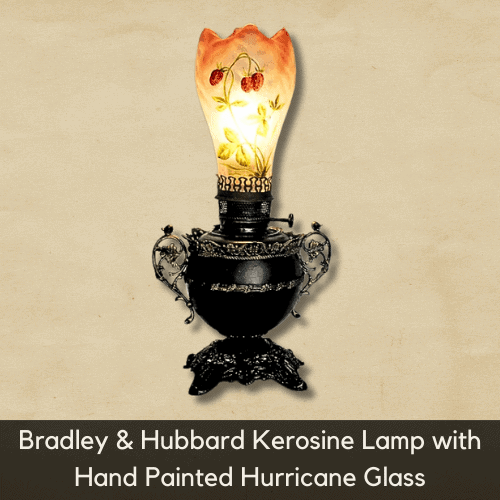 Antique Electric Hurricane Lamps Value - Bradley & Hubbard Kerosine Lamp with Hand Painted Hurricane GlassBradley & Hubbard Kerosine Lamp with Hand Painted Hurricane Glass