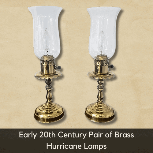 Antique Electric Hurricane Lamps Value - Early 20th Century Pair of Brass Hurricane Lamps