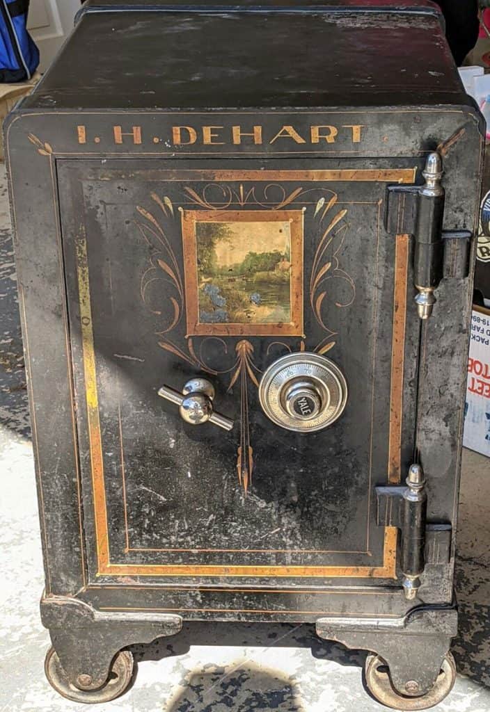 Another century-old safe on wheels, marked I.H. Dehart