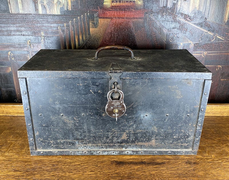 antique iron lockbox from the 1800s