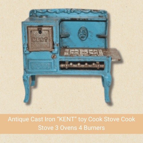 Antique Cast Iron “KENT” toy Cook Stove Cook Stove 3 Ovens 4 Burners selling