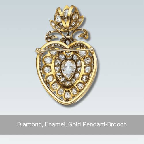 Diamond Enamel Gold Pendant Brooch