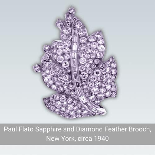 Paul Flato Sapphire & Diamond Feather Brooch NY circa 1940