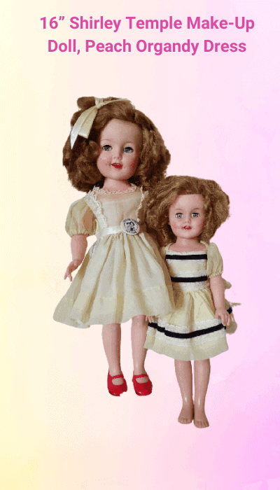 16” Shirley Temple Make-Up Doll, Peach Organdy Dress