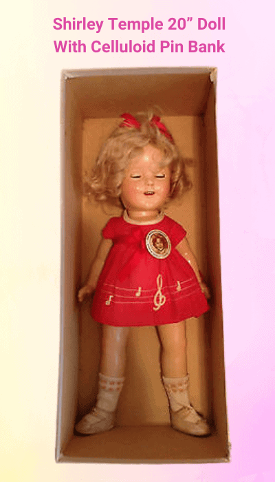 Shirley Temple 20” Doll With Celluloid Pin Bank