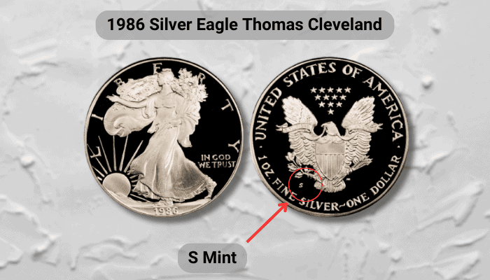 1986-S-silver-eagle-thomas -cleveland-shield