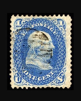 Most Valuable US Stamps - Benjamin Franklin Z Grill 1868 1c stamp