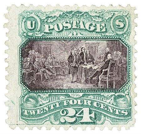 Most Valuable US Stamps - Inverted Declaration of Independence 1869 24c stamps