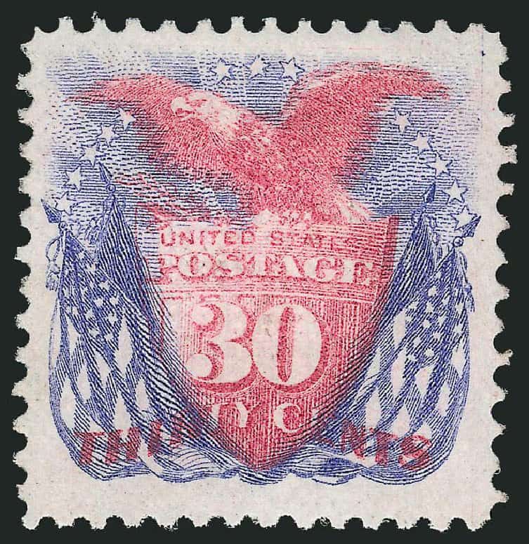 Most Valuable US Stamps - Shield, Eagle, and Flags 1869 30c stamp